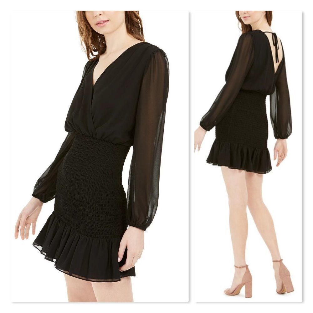 Leyden Smocked Women's Tie-Back Mini Dress size Medium in Black- NEW